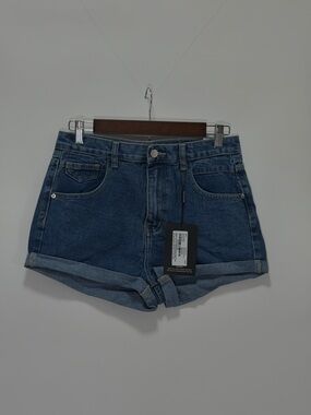 Mid-Rise Rolled Hem Denim Shorts - Blue